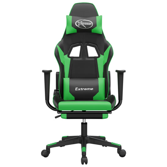 vidaXL Gaming Chair with Footrest Black and Green Faux Leather-1