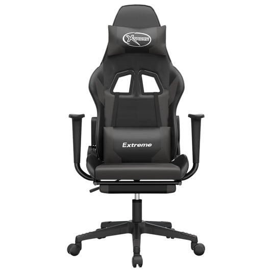 vidaXL Gaming Chair with Footrest Black and Gray Faux Leather-1