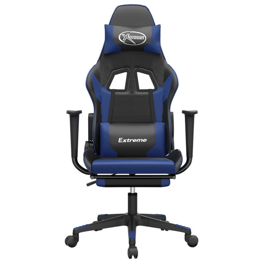 vidaXL Gaming Chair with Footrest Black and Blue Faux Leather-1