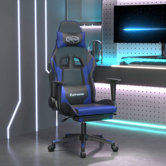 vidaXL Gaming Chair with Footrest Black and Blue Faux Leather-0