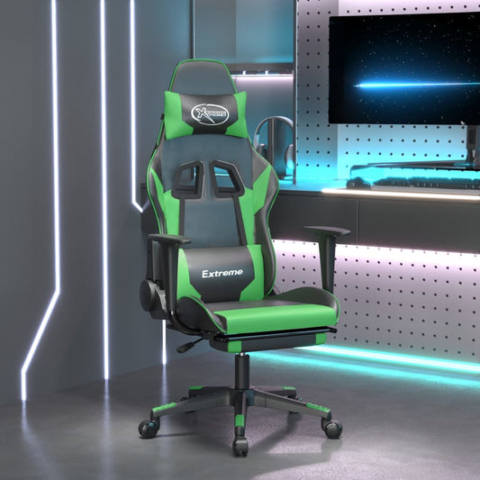 vidaXL Gaming Chair with Footrest Black and Green Faux Leather-0
