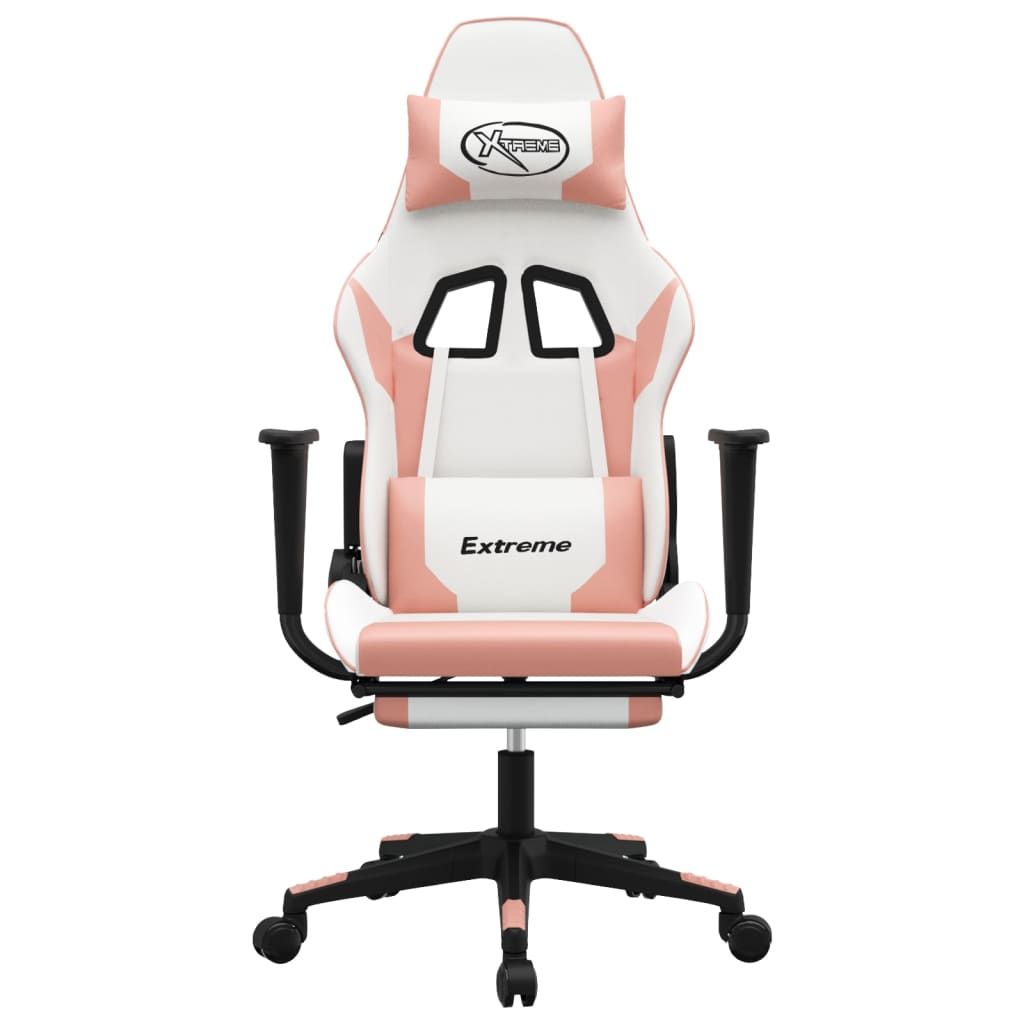 vidaXL Gaming Chair with Footrest White and Pink Faux Leather-1