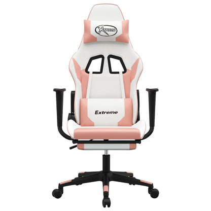 vidaXL Gaming Chair with Footrest White and Pink Faux Leather-1