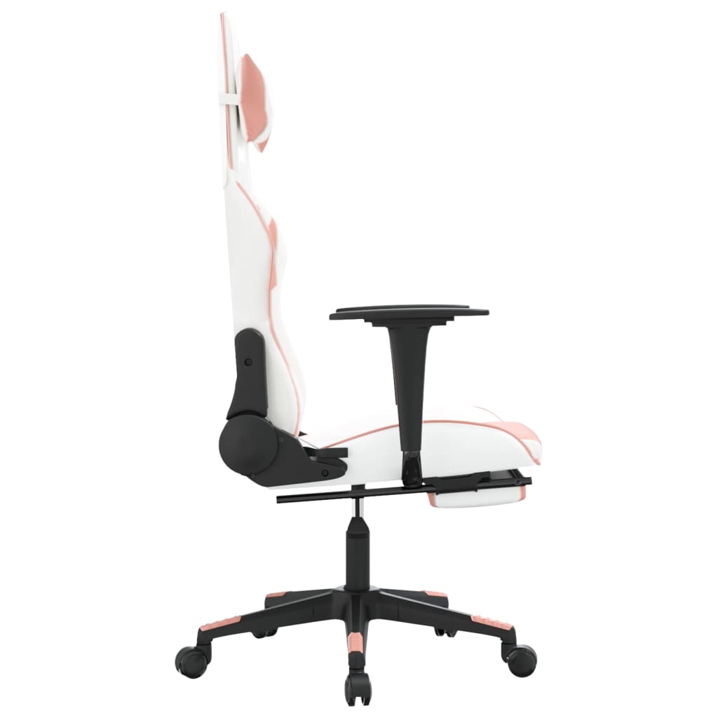vidaXL Gaming Chair with Footrest White and Pink Faux Leather-2