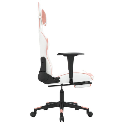 vidaXL Gaming Chair with Footrest White and Pink Faux Leather-2