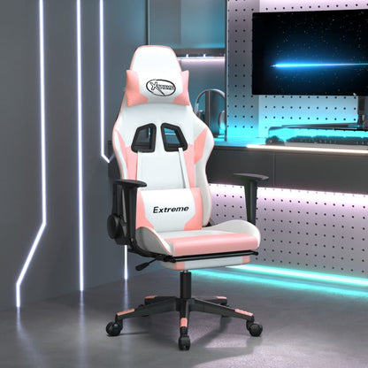 vidaXL Gaming Chair with Footrest White and Pink Faux Leather-0
