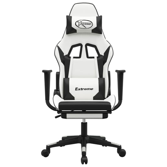 vidaXL Gaming Chair with Footrest White and Black Faux Leather-1