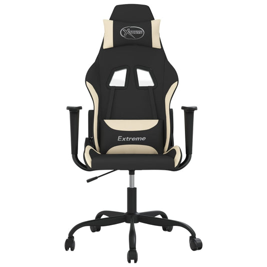 vidaXL Gaming Chair with Footrest Black and Cream Fabric-1