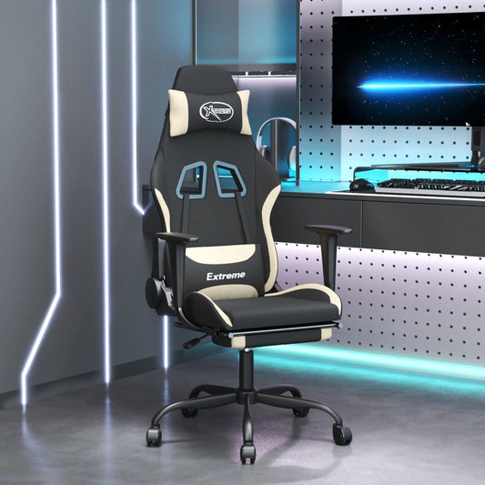 vidaXL Gaming Chair with Footrest Black and Cream Fabric-0