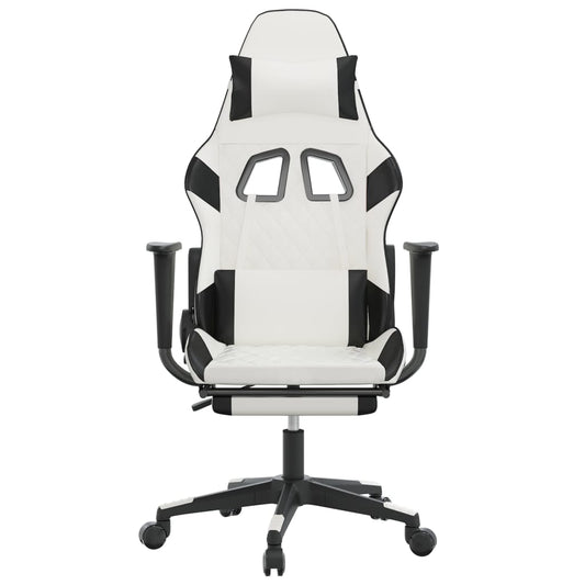 vidaXL Gaming Chair with Footrest White and Black Faux Leather-1