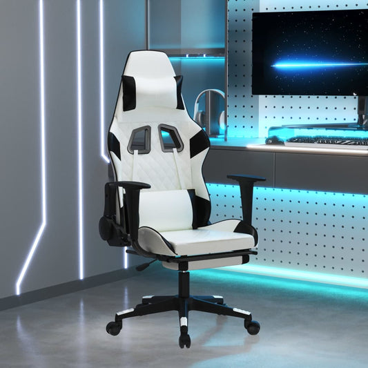 vidaXL Gaming Chair with Footrest White and Black Faux Leather-0